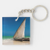 魚釣り伝統的ボートのビーチ キーホルダー (裏面)