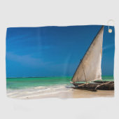 魚釣り伝統的ボートのビーチ ゴルフタオル (横)