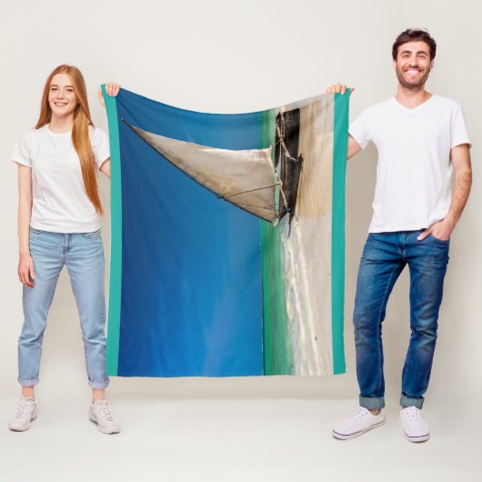 魚釣り伝統的ボートのビーチ フリースブランケット (インサイチュ)