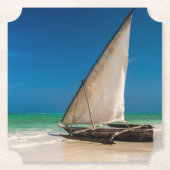 魚釣り伝統的ボートのビーチ ペーパーコースター (正面)