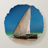 魚釣り伝統的ボートのビーチ ラウンドクッション (正面)