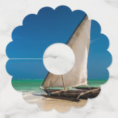 魚釣り伝統的ボートのビーチ ワイングラスタグ (裏面)