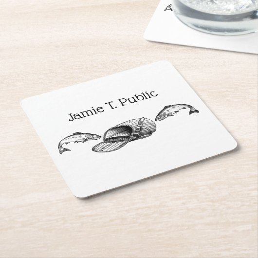 魚釣り具バッグ及び魚名刺 スクエアペーパーコースター (アングル)