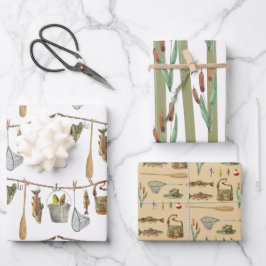 魚釣り包装紙フラットシートセット3 ラッピングペーパーシート