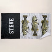 魚釣り名カッコいいラージマス低音魚名堅牢 ビーチタオル (正面)