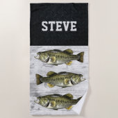 魚釣り名カッコいいラージマス低音魚名堅牢 ビーチタオル (正面)
