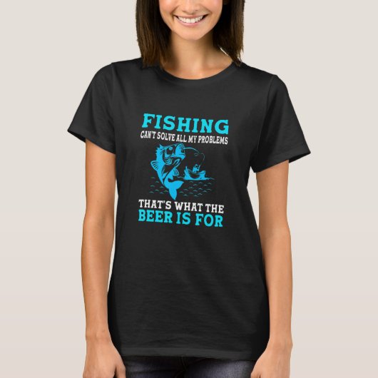 魚釣り問題漁師の魚とビールを飲む Tシャツ (正面)