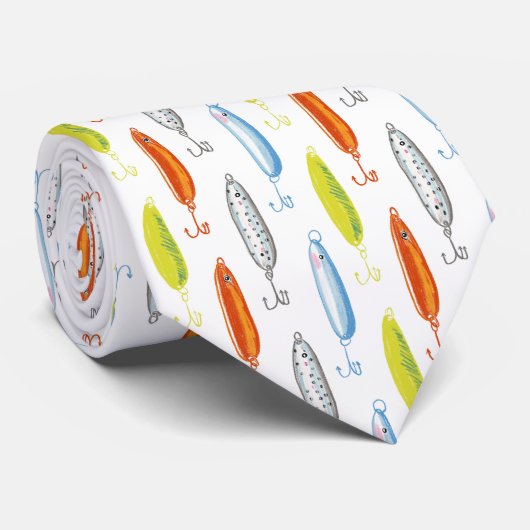 魚釣り図解入りの、写真付きの ネクタイ (ロール)