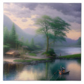 魚釣り図 タイル (正面)