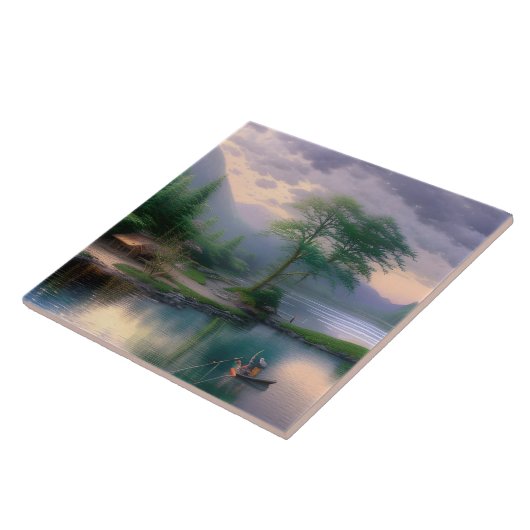 魚釣り図 タイル (側面)