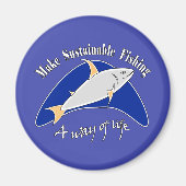 魚釣り地球に優しを生き方にする マグネット (正面)