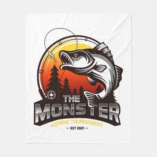 魚釣り大会 フリースブランケット (正面)