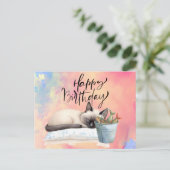 魚釣り好きな猫の誕生日　魚と一緒 ポストカード (スタンド正面)