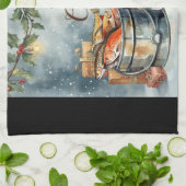 魚釣り好きの魚釣りクリスマス キッチンタオル (折り畳み)