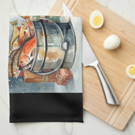 魚釣り好きの魚釣りクリスマス キッチンタオル