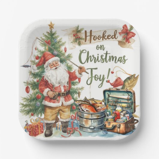 魚釣り好きの魚釣りクリスマス ペーパープレート (正面)