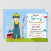 魚釣り子供の誕生日パーティの招待状 招待状 (正面/裏面)