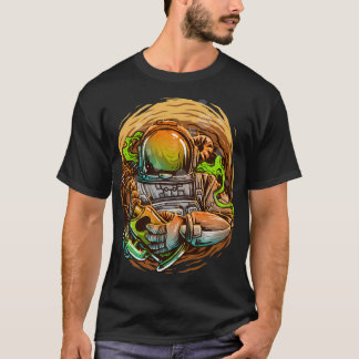魚釣り宇宙飛行士イラストレーション Tシャツ