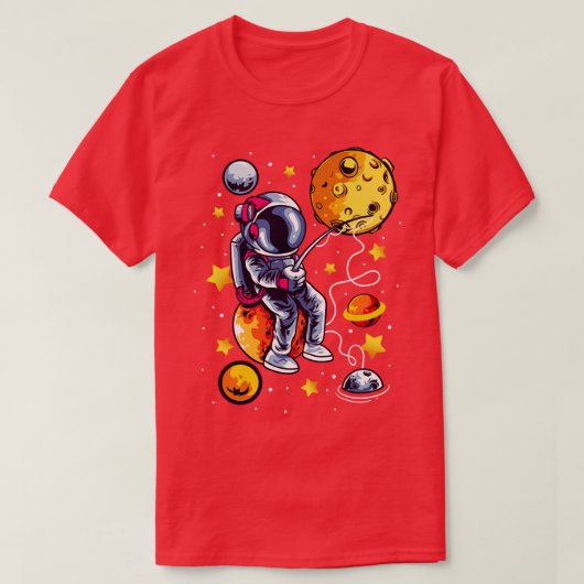 魚釣り宇宙飛行士宇宙 Tシャツ (デザイン正面)