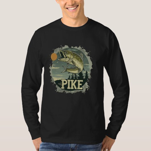 魚釣り少年のための捕食性パイクの魚の衣装 Tシャツ (正面)
