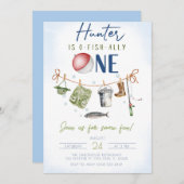 魚釣り少年O – フィッシュアリオン1歳 招待状 (正面/裏面)