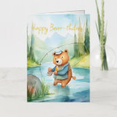 魚釣り恋人の水の色のクマ誕生日カード 箔シーズンカード (正面)