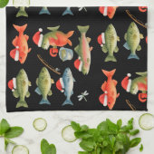 魚釣り恋人クリスマスをテーマにした キッチンタオル (折り畳み)