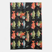 魚釣り恋人クリスマスをテーマにした キッチンタオル (縦)