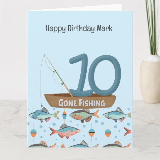 魚釣り恋人10誕生日 カード (正面)