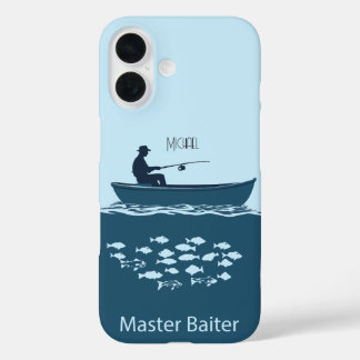 魚釣り恋人、青 iPhone 16ケース