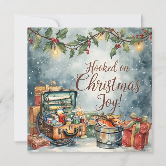 魚釣り愛好家のためのテーマの魚釣りクリスマス シーズンカード (正面)