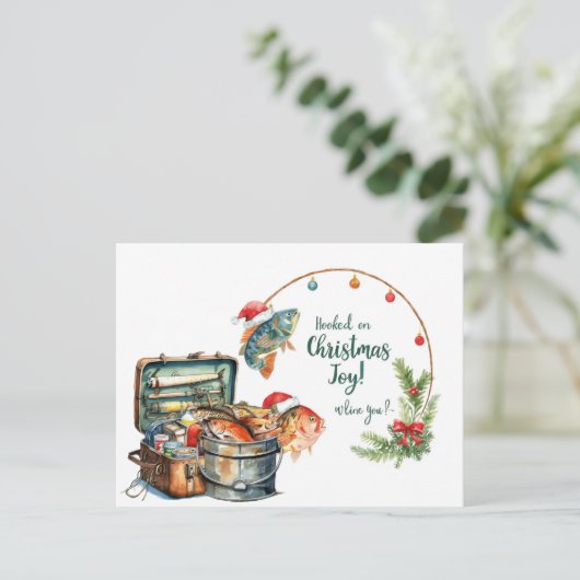 魚釣り愛好家のためのテーマの魚釣りクリスマス シーズンポストカード (スタンド正面)