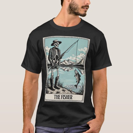 魚釣り愛好家のためのフィッシャースケルトンタロットカード Tシャツ (正面)