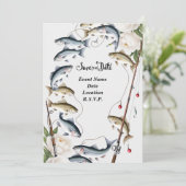 魚釣り愛好家のテーマは日付結婚を保存 招待状 (スタンド正面)