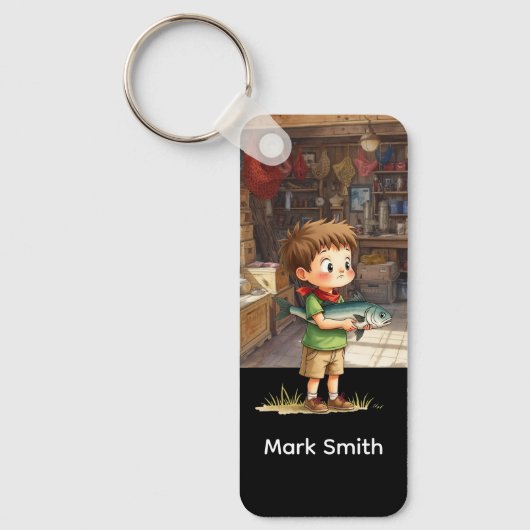 魚釣り愛好家の荷物タグ キーホルダー (正面)