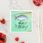 魚釣り愛好家の誕生日とフィッシュフックの水色 スタンダードカクテルナプキン (インサイチュ)