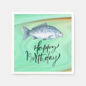 魚釣り愛好家の誕生日とフィッシュフックの水色 スタンダードカクテルナプキン (正面)