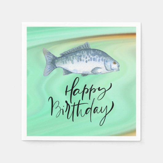 魚釣り愛好家の誕生日とフィッシュフックの水色 スタンダードカクテルナプキン (正面)