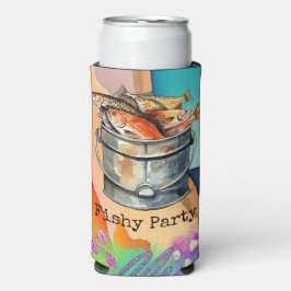 魚釣り愛好家の誕生日とフィッシュフックの水色 スリム缶クーラー