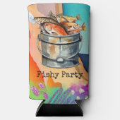 魚釣り愛好家の誕生日とフィッシュフックの水色 スリム缶クーラー (正面)