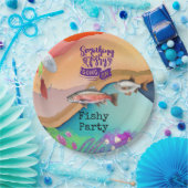 魚釣り愛好家の誕生日とフィッシュフックの水色 ペーパープレート (パーティー)