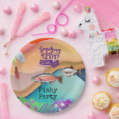 魚釣り愛好家の誕生日とフィッシュフックの水色 ペーパープレート (パーティー)