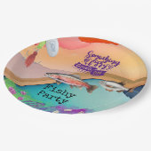 魚釣り愛好家の誕生日とフィッシュフックの水色 ペーパープレート (アングル)