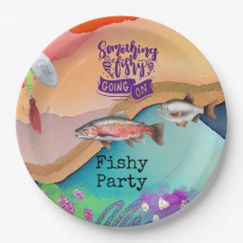 魚釣り愛好家の誕生日とフィッシュフックの水色 ペーパープレート