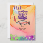 魚釣り愛好家の誕生日とフィッシュフックの水色 招待状 (正面)