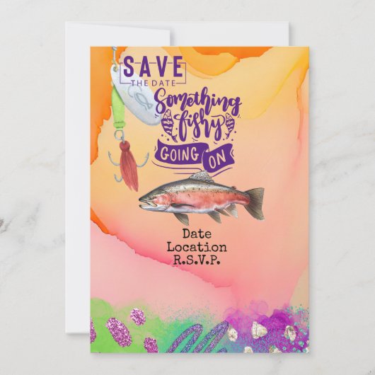 魚釣り愛好家の誕生日とフィッシュフックの水色 招待状 (正面)