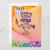 魚釣り愛好家の誕生日とフィッシュフックの水色 招待状 (正面/裏面)