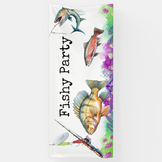 魚釣り愛好家の誕生日とフィッシュフックの水色 横断幕 (縦)