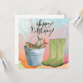 魚釣り愛好家の誕生日と魚の水色 カード (正面/裏面インサイチュ)