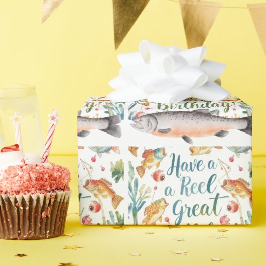 魚釣り愛好家の誕生日をテーマ ラッピングペーパー (誕生日パーティー)